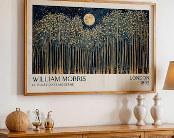 Affiche d'art mural William Morris Night Forest, impression d'art et d'artisanat, impression de paysage en bois secret vintage, affiche d'art mural Nature, salon
