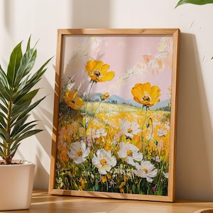 Yellow Wildflower Field Wall Art Poster Vintage Botanical Spring Print Floral Meadow Oil Painting Style Fine Art for Home Decor Gift