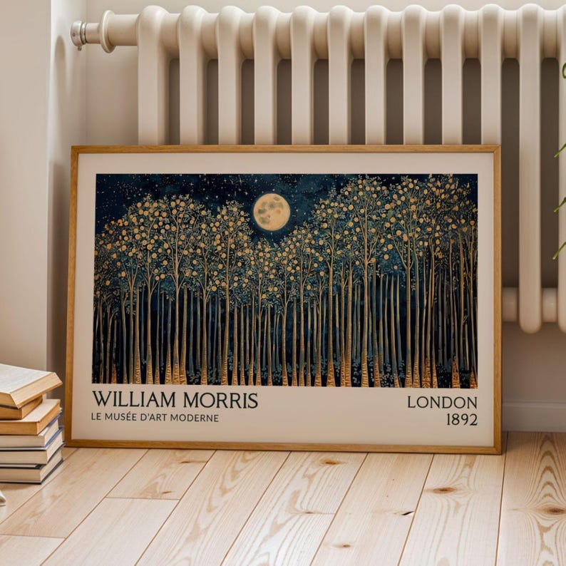 William Morris Night Forest Gold Wall Art Arts and Crafts Print Secret Wood Landscape Print Vintage Gold Nature Living Room Wall Art Poster