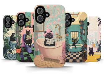 Black Cat Aesthetic Funny Phone Case Vintage Maximalist Art iPhone 16 15 14 13 12 Pro Max Samsung S24 S23 Google Pixel 9 MagSafe Tough