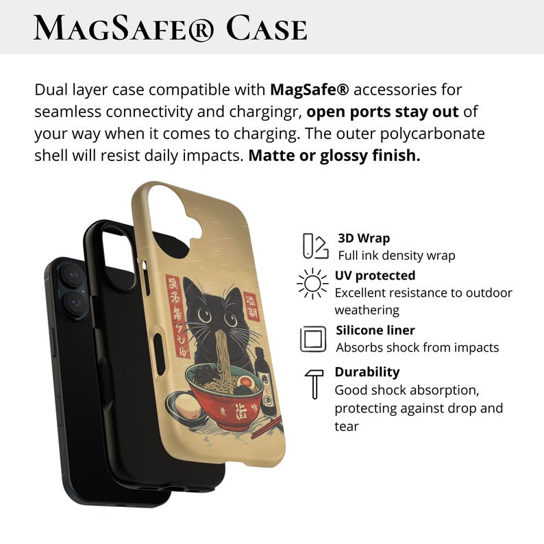 Vintage Ramen Cat Phone Case Japanese Food Art Retro Aesthetic iPhone 16 15 14 Pro Max Samsung S24 Pixel 9 MagSafe Tough Cover