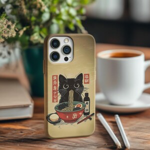 Vintage Ramen Cat Phone Case Japanese Food Art Retro Aesthetic iPhone 16 15 14 Pro Max Samsung S24 Pixel 9 MagSafe Tough Cover