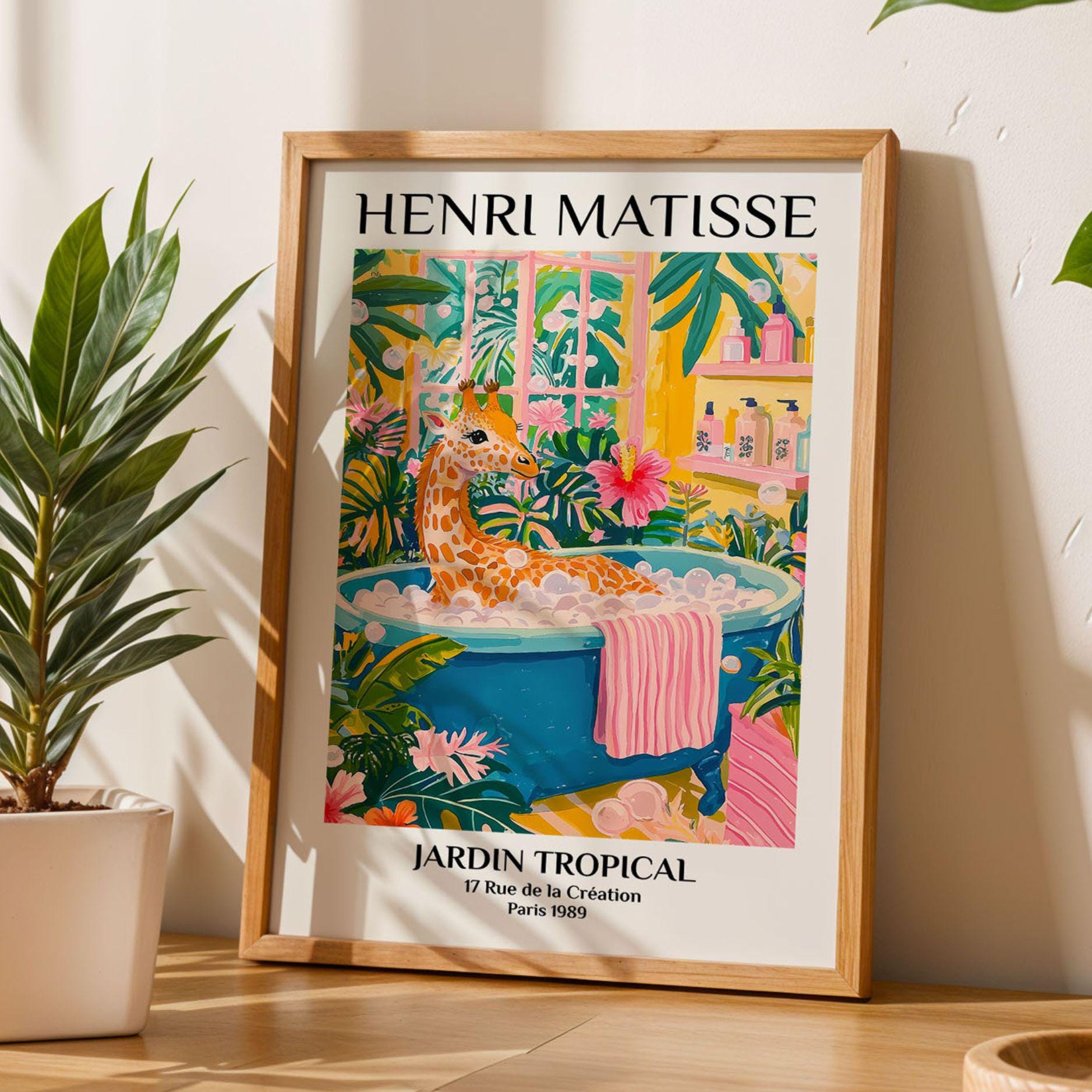 Giraffe Bathroom Art Print Henri Matisse Style Funny Animal Poster ...