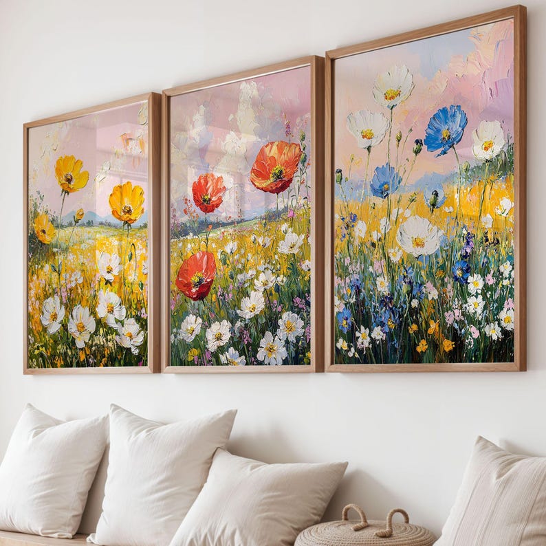 Yellow Wildflower Field Wall Art Poster Vintage Botanical Spring Print ...
