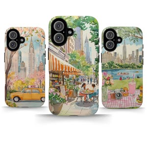 New York Aesthetic Handyhülle Vintage Stadtbild iPhone 16 15 14 Pro Max Samsung S24 Pixel 9 MagSafe Case Central Park NYC Taxi Bookstore