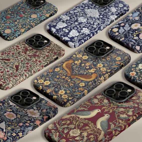 William Morris Phone Case Samsung S24 S23 Cover Art Print iPhone 16 Pro Max, 15 Plus, 14, 13, 12, XS & Samsung S24, S23, A55, Pixel 9 Pro, 8
