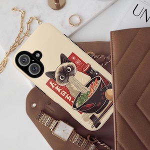 Vintage Ramen Cat Phone Case Japanese Food Art Retro Aesthetic iPhone 16 15 14 Pro Max Samsung S24 Pixel 9 MagSafe Tough Phone Cover