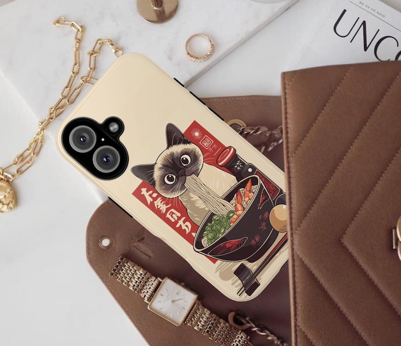 Vintage Ramen Cat Phone Case Japanese Food Art Retro Aesthetic iPhone 16 15 14 Pro Max Samsung S24 Pixel 9 MagSafe Tough Phone Cover