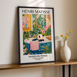 Panda Bathroom Art Print Henri Matisse Style Funny Animal Poster Colorful Bubble Bath Wall Decor Gallery Wall Paris Retro Wall Art Poster