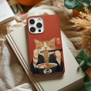 Vintage Ramen Cat Phone Case Japanese Food Art Retro Aesthetic iPhone 16 15 14 Pro Max Samsung S24 Pixel 9 MagSafe Tough Cover