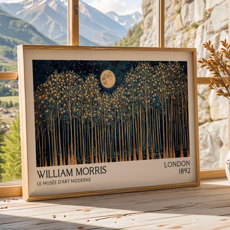 William Morris Night Forest Gold Wall Art Arts and Crafts Print Secret Wood Landscape Print Vintage Gold Nature Living Room Wall Art Poster