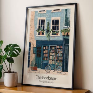 Księgarnia Ścienna Sztuka Vintage Bookshop Print Przytulna Biblioteka Plakat Nowy Jork Używane Książki Ilustracja Literacki Prezent dla Czytelników Ścienna Sztuka Plakat