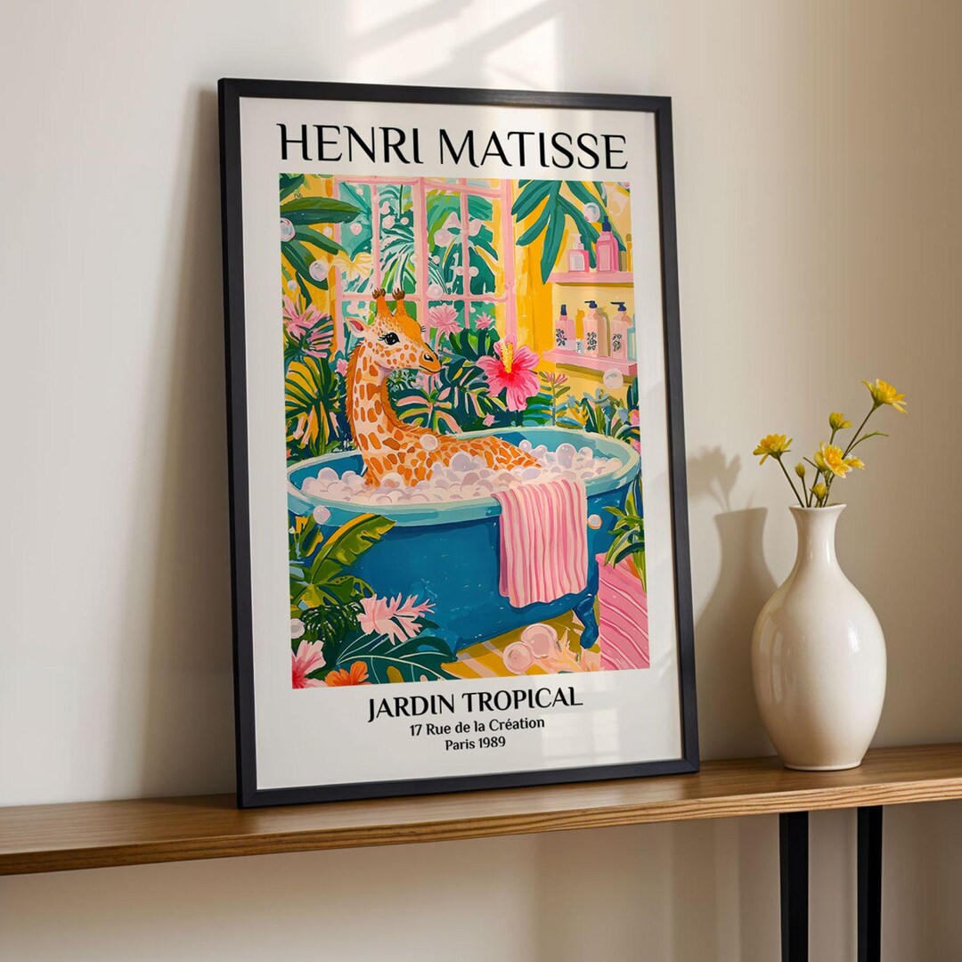 Giraffe Bathroom Art Print Henri Matisse Style Funny Animal Poster ...