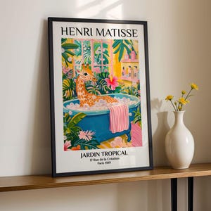 Giraffe Bathroom Art Print Henri Matisse Style Funny Animal Poster Colorful Bubble Bath Wall Decor Gallery Wall Tropical Paris Wall Art Gift