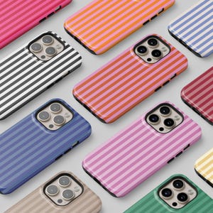 Coque de téléphone personnalisée à rayures colorées et esthétique rétro pour iPhone 16 15 14 13 12 11 Pro Max pour Pixel 9 8 7 Coque Samsung S24 S23 S22 S21 MagSafe résistante