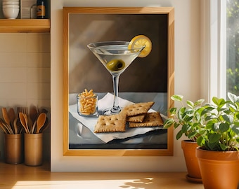 Martini print kaas poster bar kar decor cocktail kunst voor keuken foodie muur kunst trendy drankje print voor haar olieverfschilderij stijl