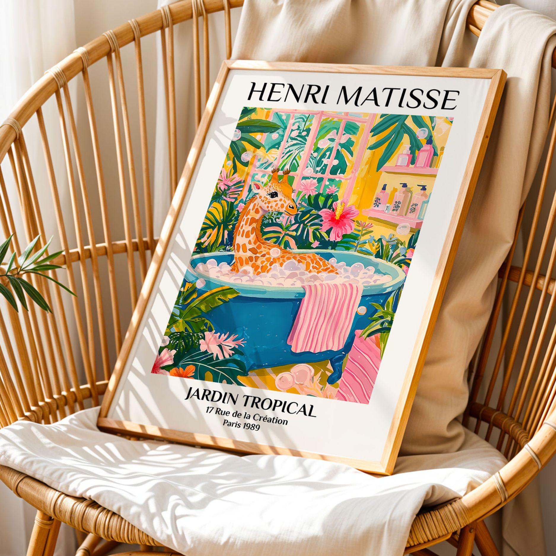 Giraffe Bathroom Art Print Henri Matisse Style Funny Animal Poster ...