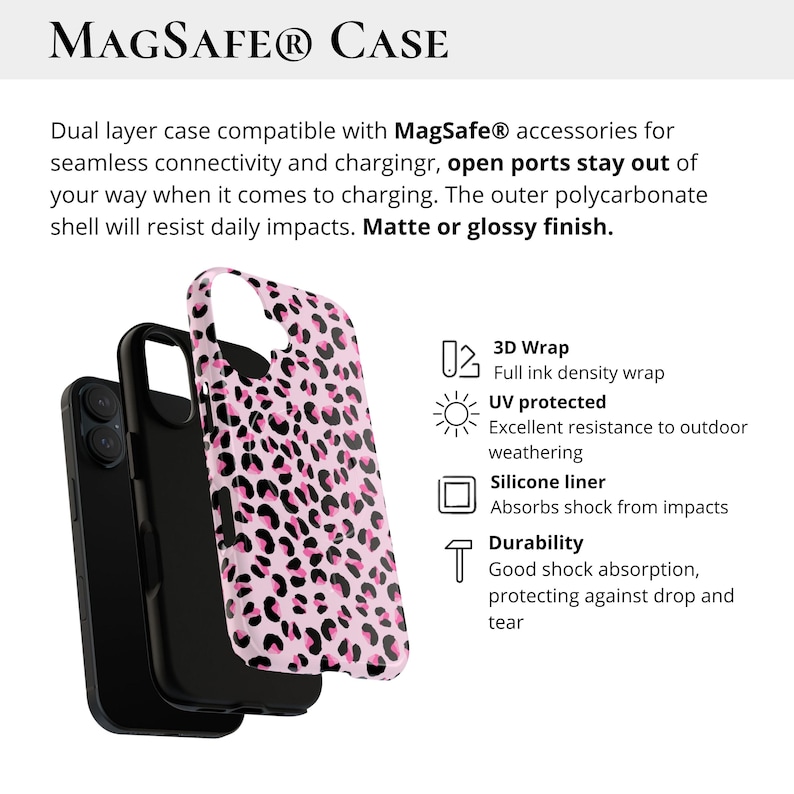 Pink Leopard Aesthetic Phone Case Trendy Y2K Cute Pattern iPhone 16 15 14 13 12 11 Pro Max Samsung S24 Pixel 9 MagSafe Tough Phone Cover