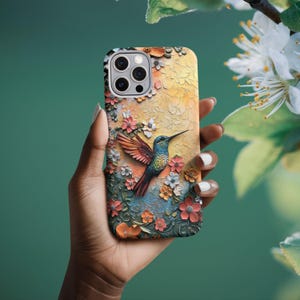 Artistic Hummingbird Design Phone Case Perfect Gift For Bird Lovers iPhone 16 15 14 13 12 11 Pro Max 8 Plus X, Samsung Galaxy S23 S22 Ultra