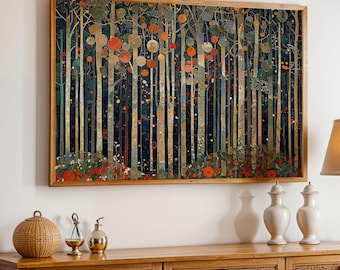 Affiche d'art mural automne rustique inspiré de William Morris, art mural forêt d'automne, impression d'art botanique vintage, élégant poster d'art mural saisonnier