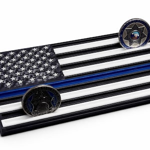 Dunne blauwe lijn uitdaging munthouder display voor politie sheriff wetshandhaving militaire politie *gratis cadeau*