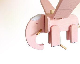 Flying Pink Elephant - Wooden Mobile Toy - Nursery Mobile for Baby Girl - Kids Room Decor - Baby Shower Gift