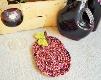 Multicolored Apple Coasters - Fruit Crochet Coasters - Coasters for Couple - Vegan Teacher's Gift - Set of 2