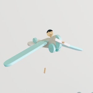 Móvil de guardería de avión volador azul - Avión colgante con alas batientes - Regalo de baby boy shower - Decoración de habitación para niños - Regalo para niño