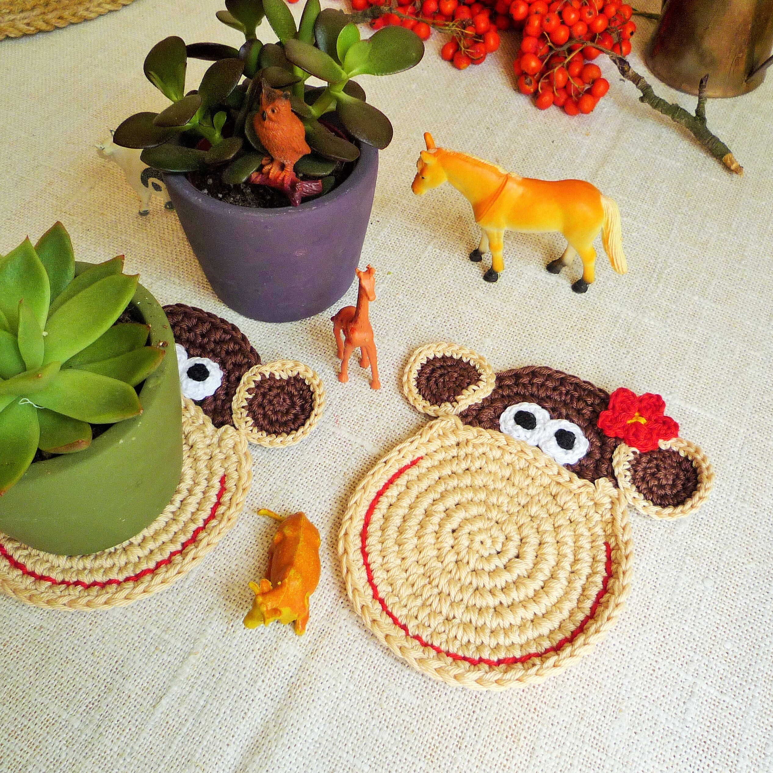 Crochet Monkey Coaster Pattern Animal Coaster Pattern Etsy