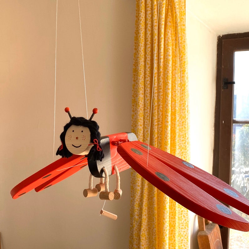 Flying Ladybug Nursery Mobile Eco Friendly Wooden Toy Ladybug Nursery Decor Baby Shower Gift Gift for Daughter image 6