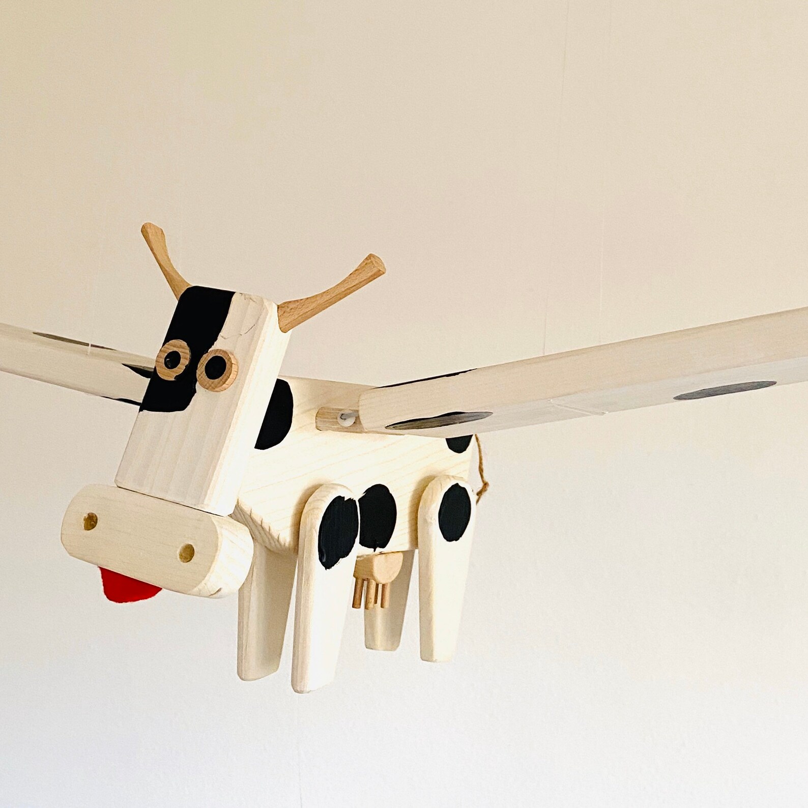 Flying Cow Wooden Mobile Toy Natural Wooden Animal Toy Etsy
