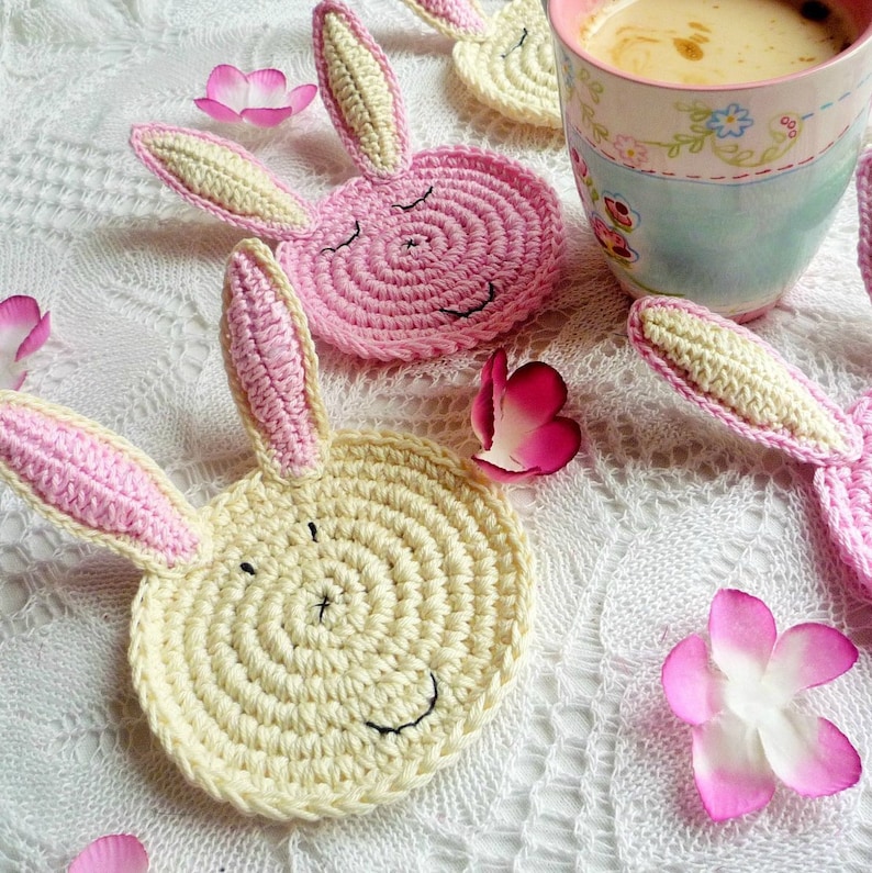 Crochet Bunny Pattern Rabbit Coaster Pattern | Etsy