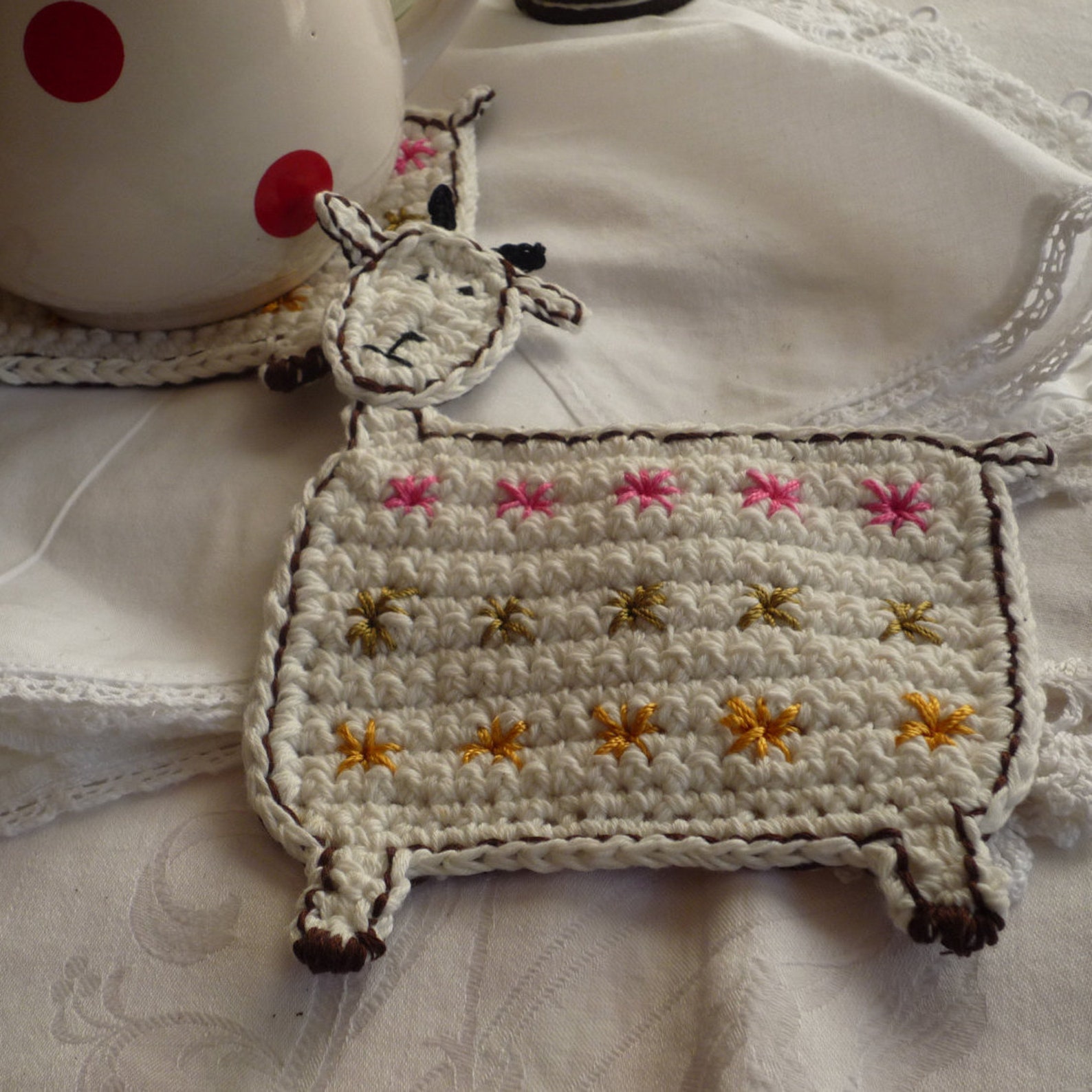 Goat Animal Crochet Coasters Farmhouse Coasters Farm Table Etsy