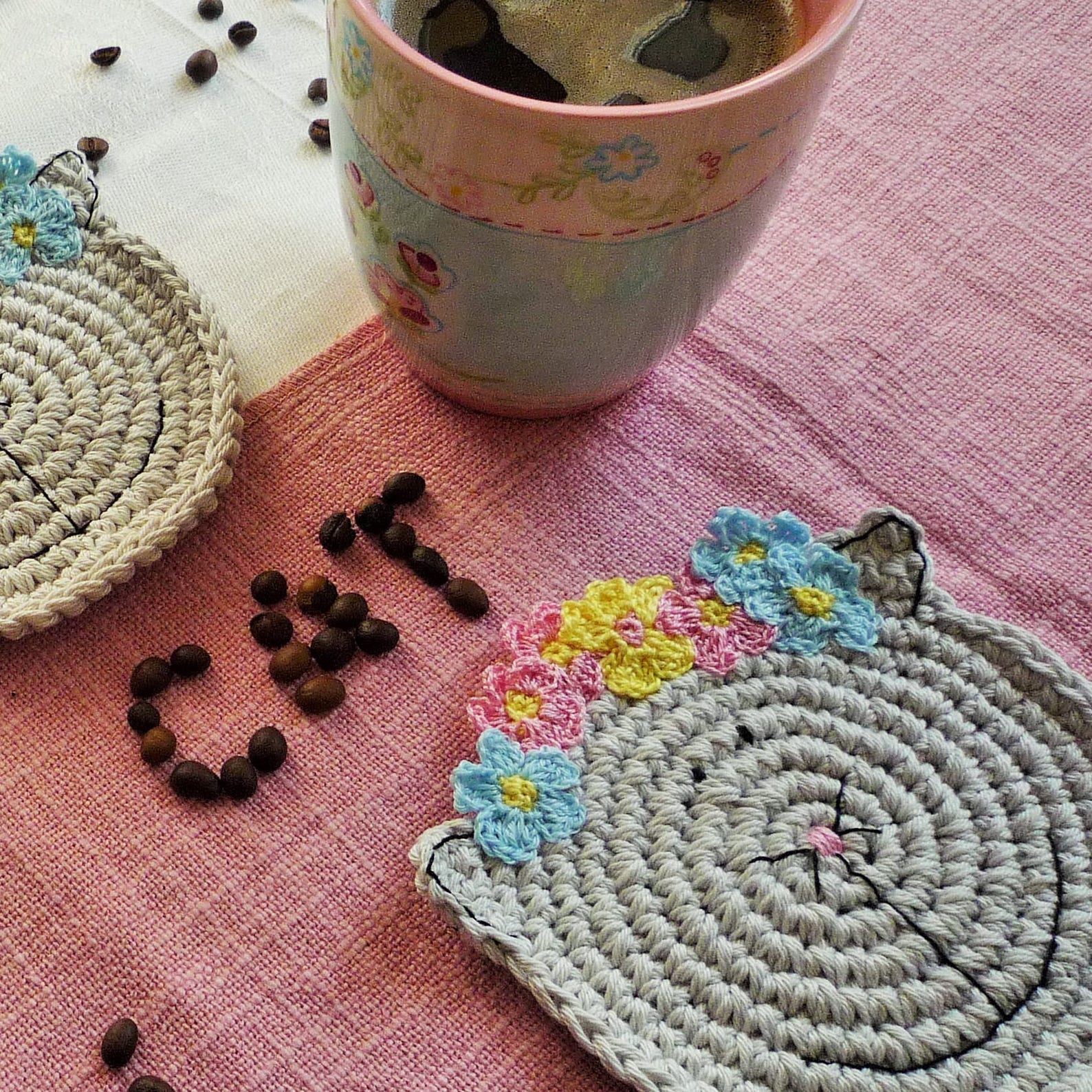 Cat Head Coaster Crochet Coaster Cat Coaster Cat Lover Etsy