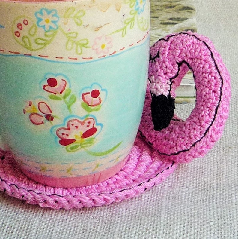 Pink Tropical Flamingo Coaster Bird Coaster Crochet Etsy