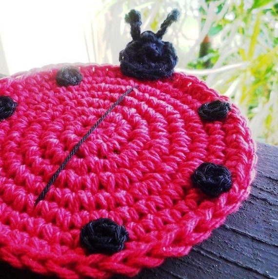 Red Crochet Ladybug Coasters Ladybug Kitchen Decor Etsy