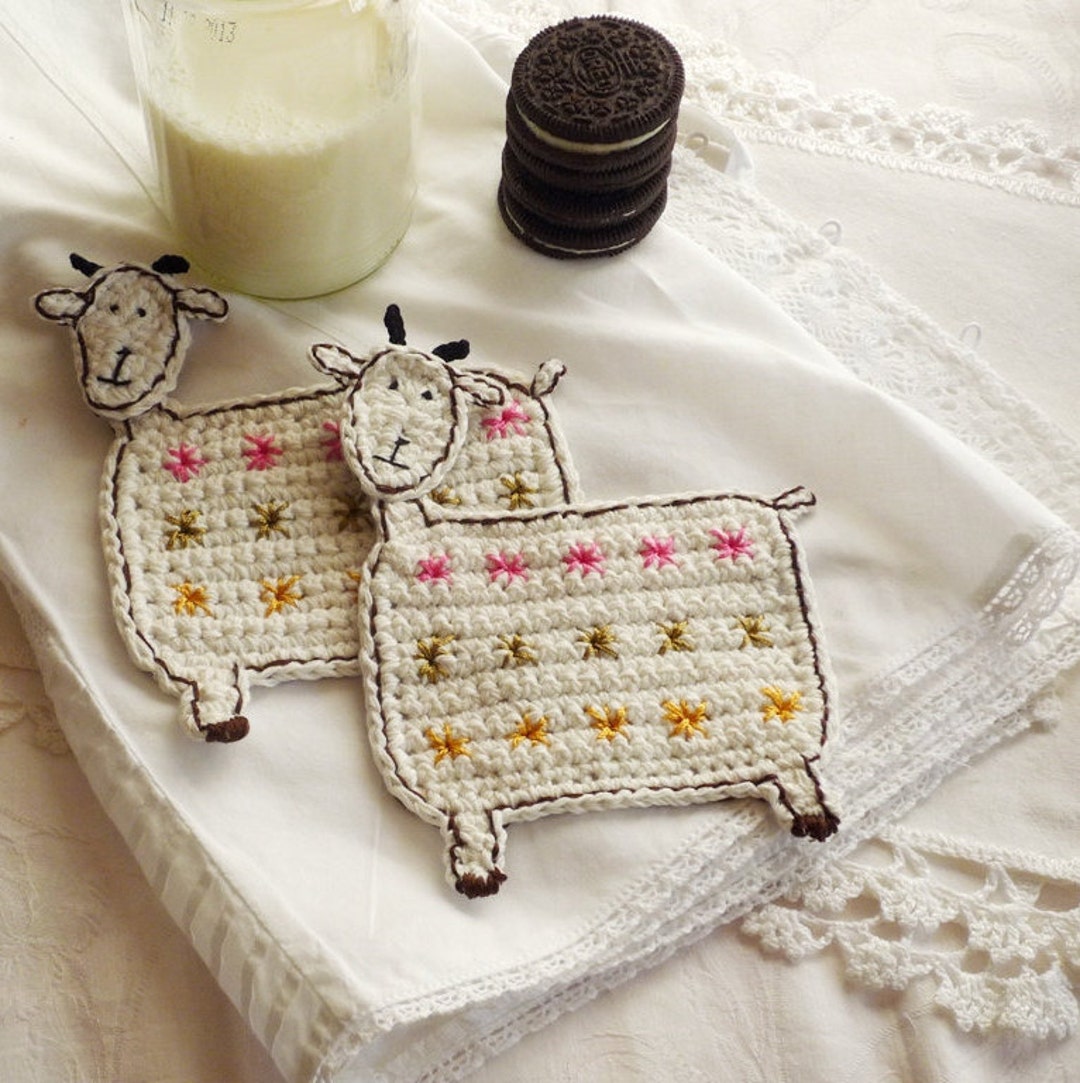 Goat Animal Crochet Coasters Farmhouse Coasters Farm Table Etsy