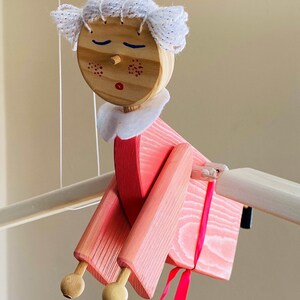 Flying Pink Angel Wooden Mobile Toy Baby Girl Nursery Kids Room Decor Baby Shower Gift image 5