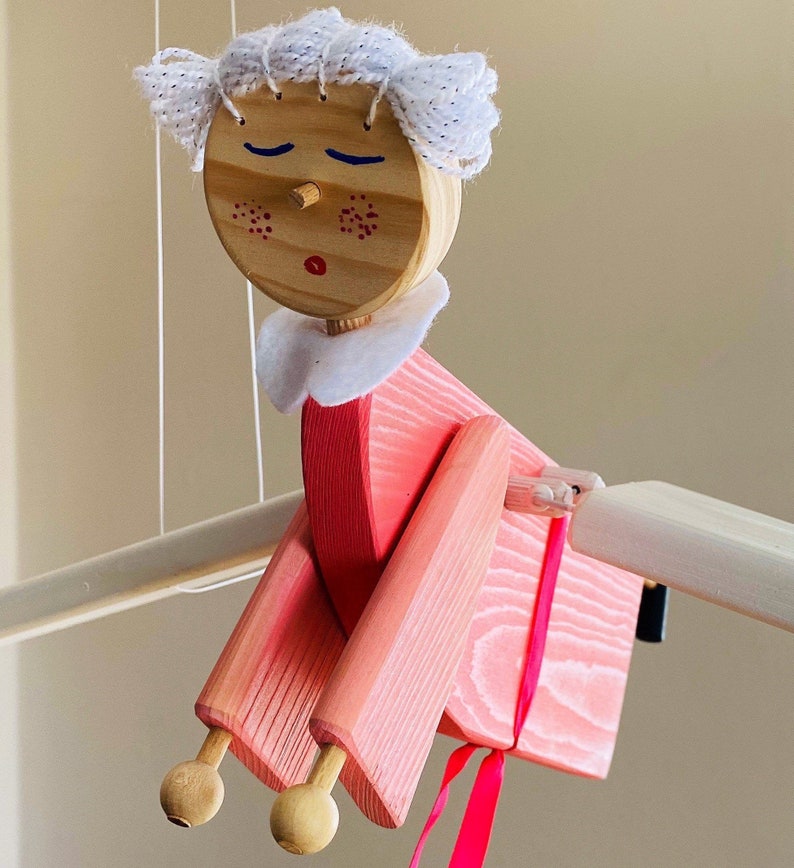 Flying Pink Angel Wooden Mobile Toy Baby Girl Nursery Kids Room Decor Baby Shower Gift image 5