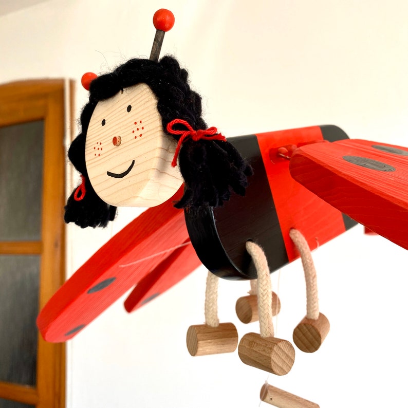 Flying Ladybug Nursery Mobile Eco Friendly Wooden Toy Ladybug Nursery Decor Baby Shower Gift Gift for Daughter image 5