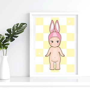 Lámina de pared "Conejito Sonny Angel" - Serie Animal. Decoración adorable para dormitorio, póster de dibujos animados kawaii, ilustración pastel, decoración estética para habitación.
