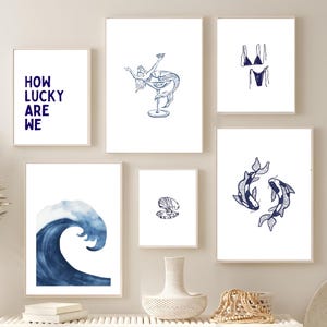Blue Coastal Wall Art Prints, Set Of 8 Bikini Print Beachy Decor, Beachy Ocean, Coastal Grandmother, Preppy Blue Print, Summer Print DIGITAL
