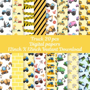 Carta digitale per l'edilizia, Set di carte digitali per l'edilizia, Carta con motivo per autocarri con cassone ribaltabile, Carta con motivo per sfondo digitale per camion da costruzione