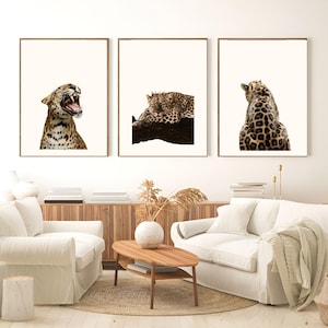 Set of 3 Vintage Prints Neutral Leopard Cheetah Print 8 Ball Lucky Trendy Wall Art Gallery Preppy Chic Luxury Home Decor Digital Download