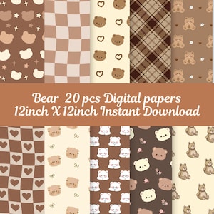 Baby Boho Bär Digital Paper Pack, Bär Muster, Braunbär Scrapbooking Papier, süße Bär Digital Papier, Nahtlose Teddybär Digital Papier