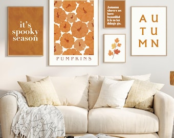 Thanksgiving & Fall Print Collection, Autumn Vintage Set, Farmhouse Gallery Wall Art, Trendy Fall Decor, Rustic Pumpkin Poster Print