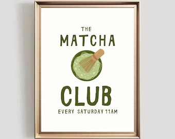Matcha Club Print, Iced Matha Latte Lover, Matcha Wall Art, Coffee Bar Decor, Trendy Matcha Poster, Green Tea Art Print Digital Download