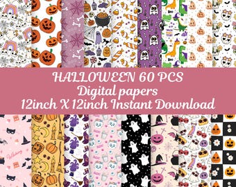 Cute Halloween Digital Paper, Pastel Ghost Patterns (Digital Download)