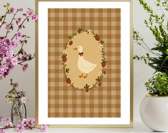 Vintage Goose Printable Wall Art, Duck Nursery Print, Baby Girl Room Decor, Cottagecore Nursery Decor, Coquette Goose Wall Art, Goose Poster