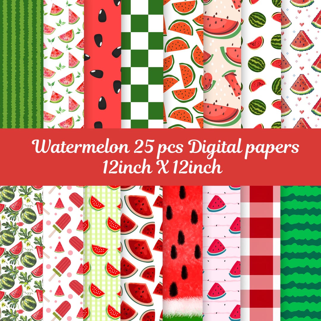 Watermelon Pattern Square 25 Watermelon Seamless Patterns, Fruit Pattern, Summer Digital Paper ...